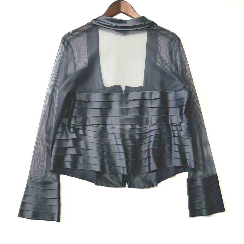 JS Collectio Tiered Mesh Long Sleeve Evening Jacket Size 14 Gray Statin Squared